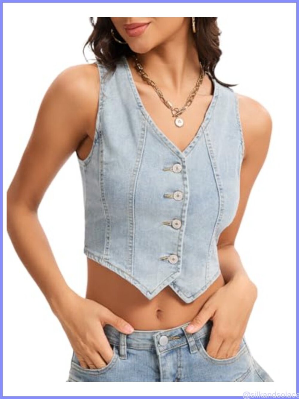 Denim Vest Cropped Waistcoat Sleeveless Jean Vest for Women Country Concert Tops